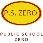 Logo of public school zero on a yellow circle with red text