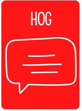 Conversation Card text reads HOG and shows a giant speech bubble