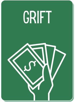 Conversation card reads GRIFT and shows hand holding money